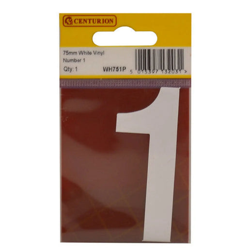 75mm White Helvetica Bold Condensed Style Vinyl Number 1 - Pack of 10
