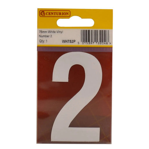 75mm White Helvetica Bold Condensed Style Vinyl Number 2 - Pack of 10