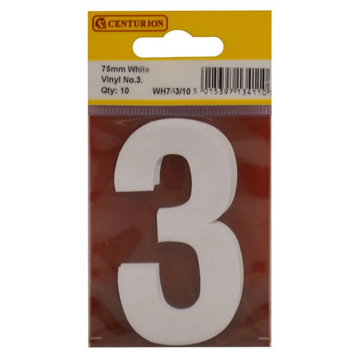 75mm White Helvetica Bold Condensed Style Vinyl Number 3 (Pack of 10) - Min Order 2
