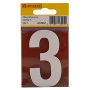 75mm White Helvetica Bold Condensed Style Vinyl Number 3 - Pack of 10