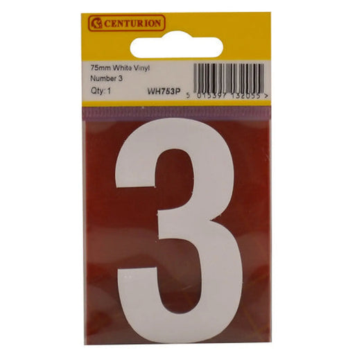 75mm White Helvetica Bold Condensed Style Vinyl Number 3 - Pack of 10