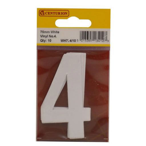 75mm White Helvetica Bold Condensed Style Vinyl Number 4   (Pack of 10) - Min Order 2