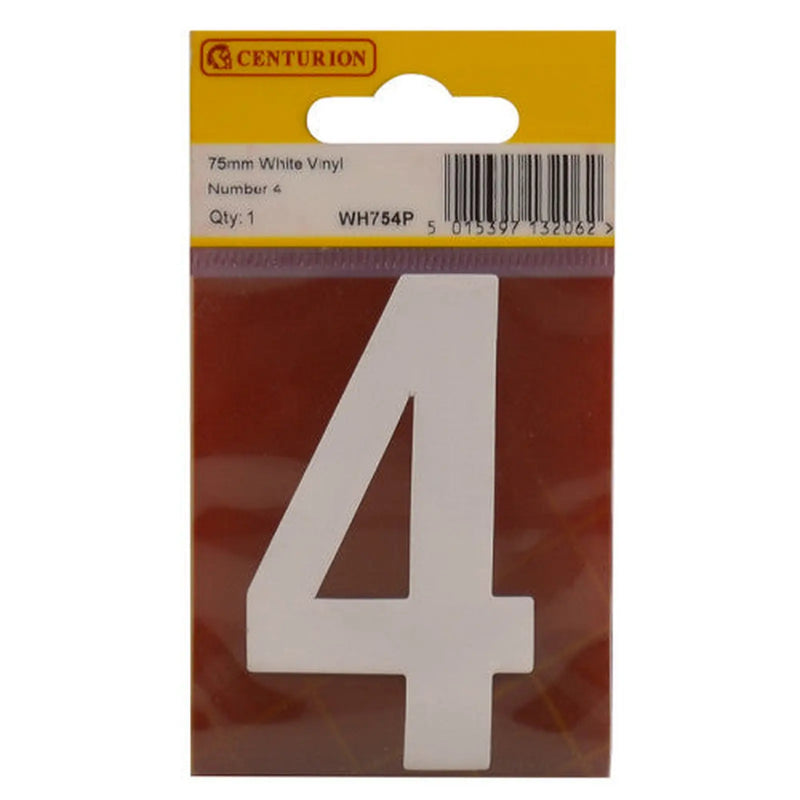 75mm White Helvetica Bold Condensed Style Vinyl Number 4 - Pack of 10