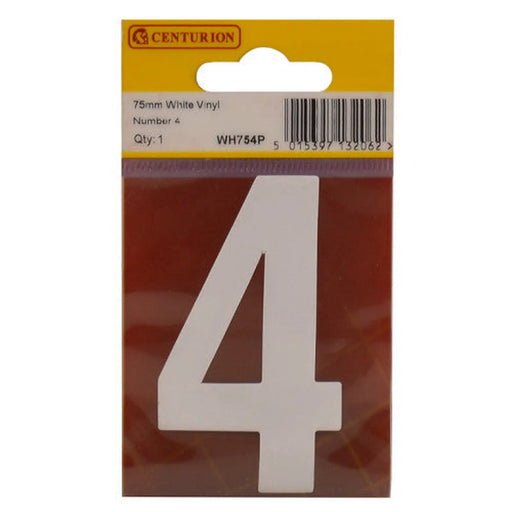 75mm White Helvetica Bold Condensed Style Vinyl Number 4 - Pack of 10