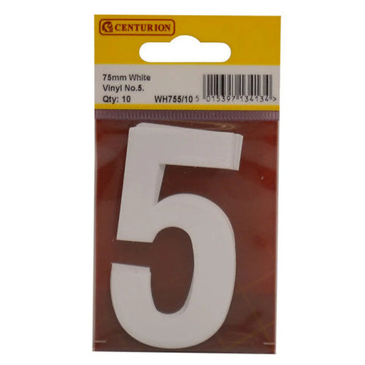 75mm White Helvetica Bold Condensed Style Vinyl Number 5   (Pack of 10) - Min Order 2