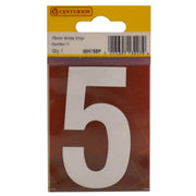 75mm White Helvetica Bold Condensed Style Vinyl Number 5 - Pack of 10