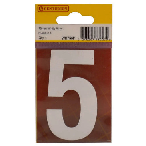 75mm White Helvetica Bold Condensed Style Vinyl Number 5 - Pack of 10