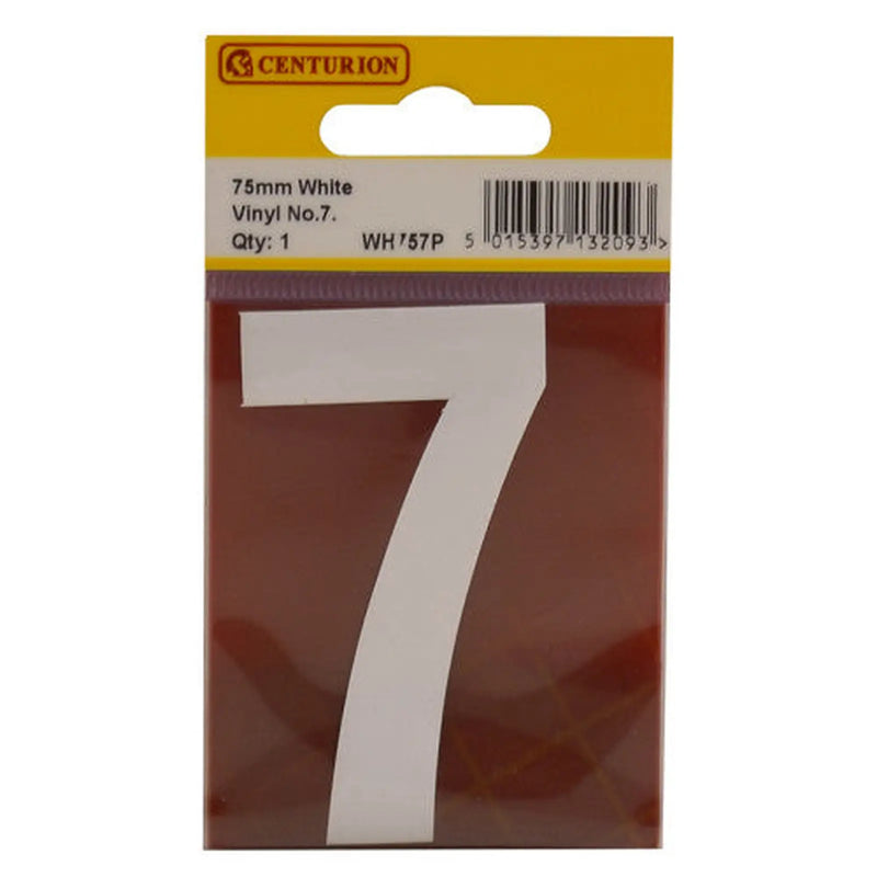 75mm White Helvetica Bold Condensed Style Vinyl Number 7 - Pack of 10