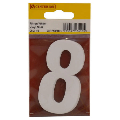 75mm White Helvetica Bold Condensed Style Vinyl Number 8   (Pack of 10) - Min Order 2
