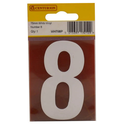 75mm White Helvetica Bold Condensed Style Vinyl Number 8 - Pack of 10