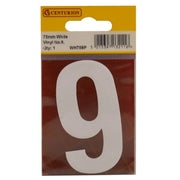 75mm White Helvetica Bold Condensed Style Vinyl Number 9 - Pack of 10