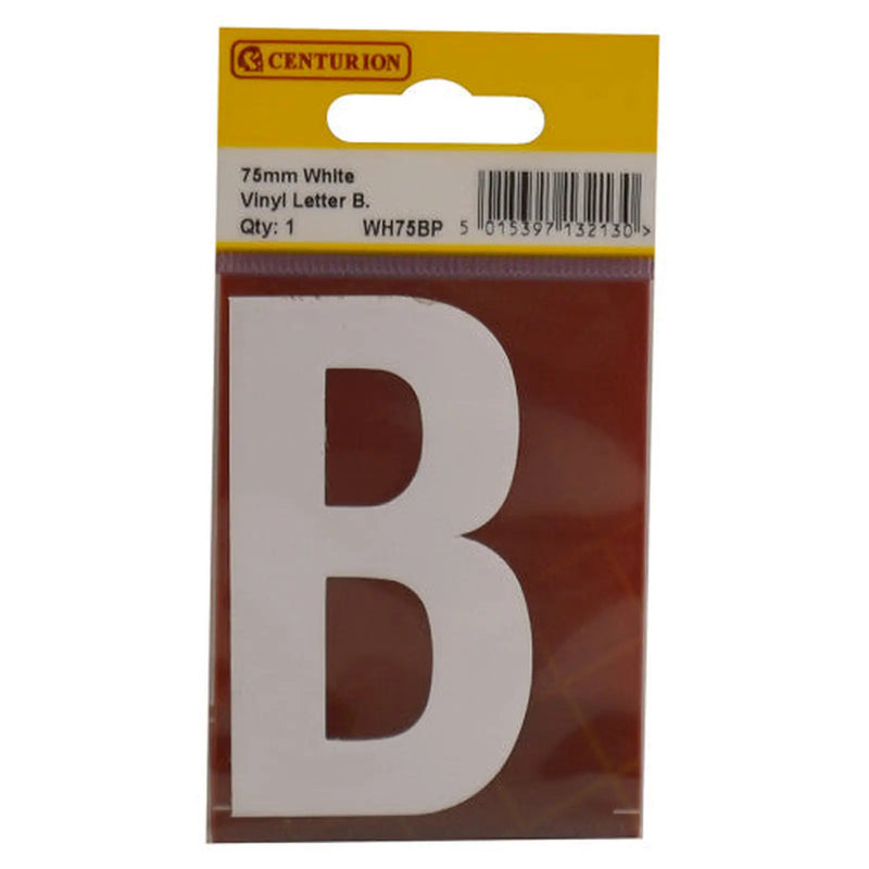 75mm White Helvetica Bold Condensed Style Vinyl Letter B - Pack of 10