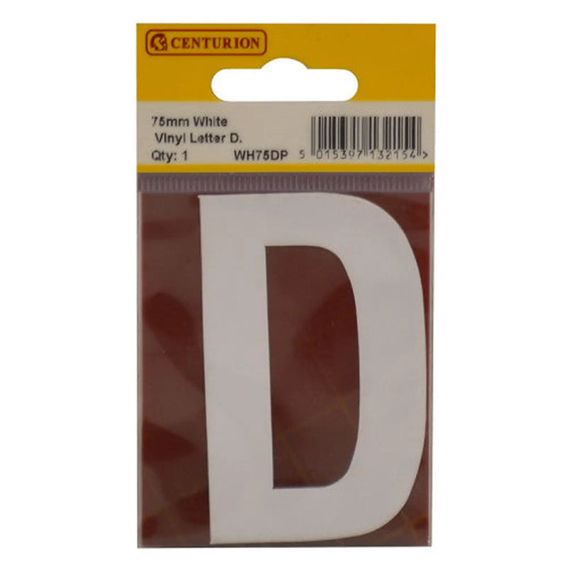 75mm White Helvetica Bold Condensed Style Vinyl Letter D - Pack of 10