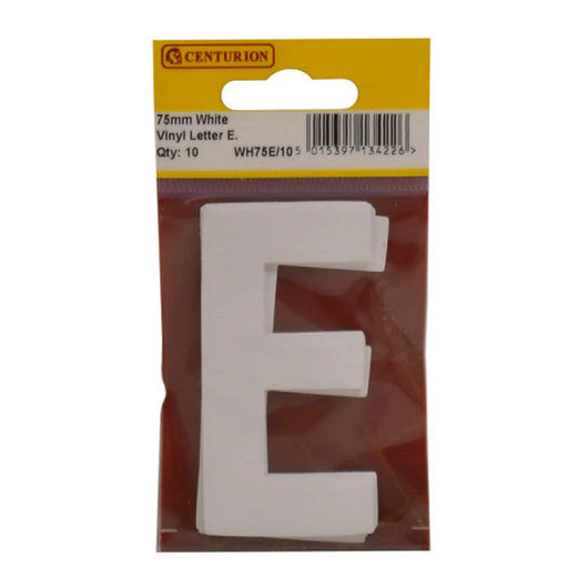 75mm White Helvetica Bold Condensed Style Vinyl Letter E   (Pack of 10) - Min Order 2