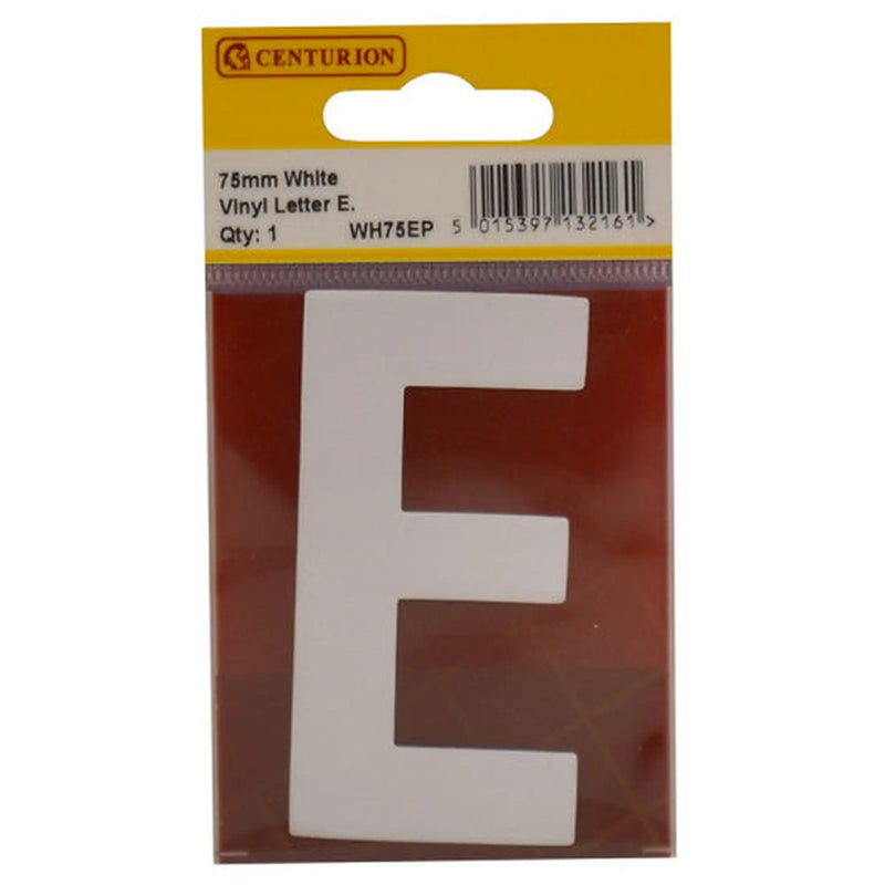 75mm White Helvetica Bold Condensed Style Vinyl Letter E - Pack of 10