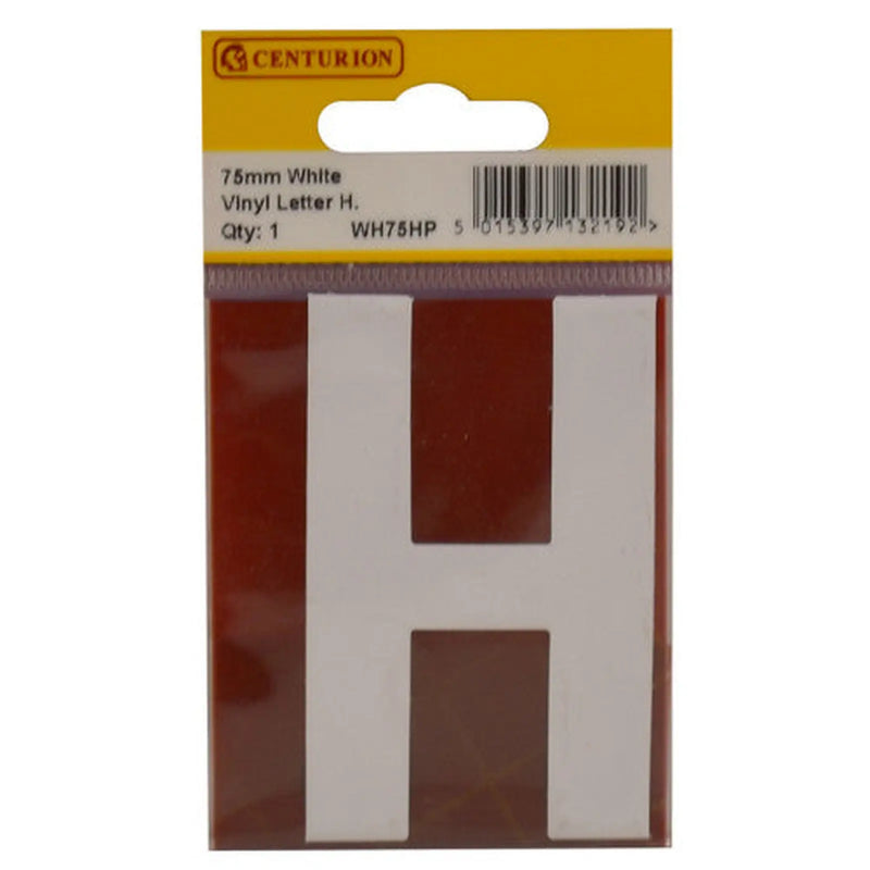 75mm White Helvetica Bold Condensed Style Vinyl Letter H - Pack of 10