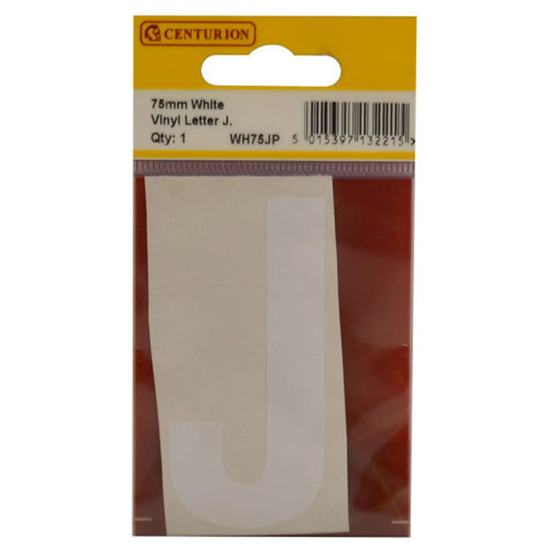75mm White Helvetica Bold Condensed Style Vinyl Letter J - Pack of 10