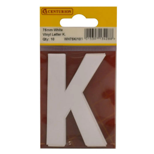 75mm White Helvetica Bold Condensed Style Vinyl Letter K   (Pack of 10) - Min Order 2
