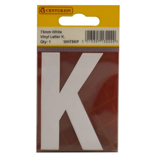 75mm White Helvetica Bold Condensed Style Vinyl Letter K - Pack of 10