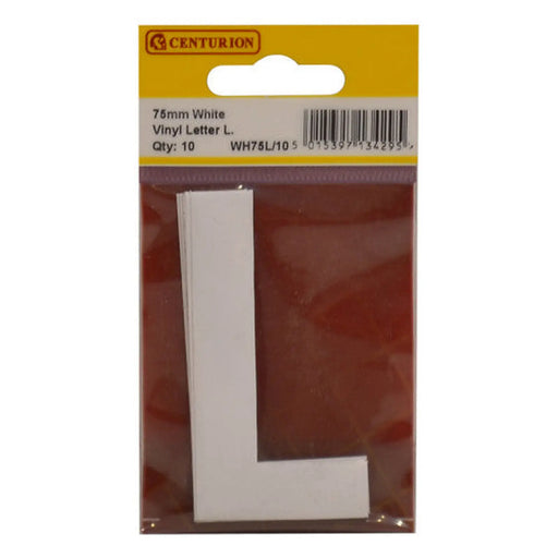 75mm White Helvetica Bold Condensed Style Vinyl Letter L   (Pack of 10) - Min Order 2