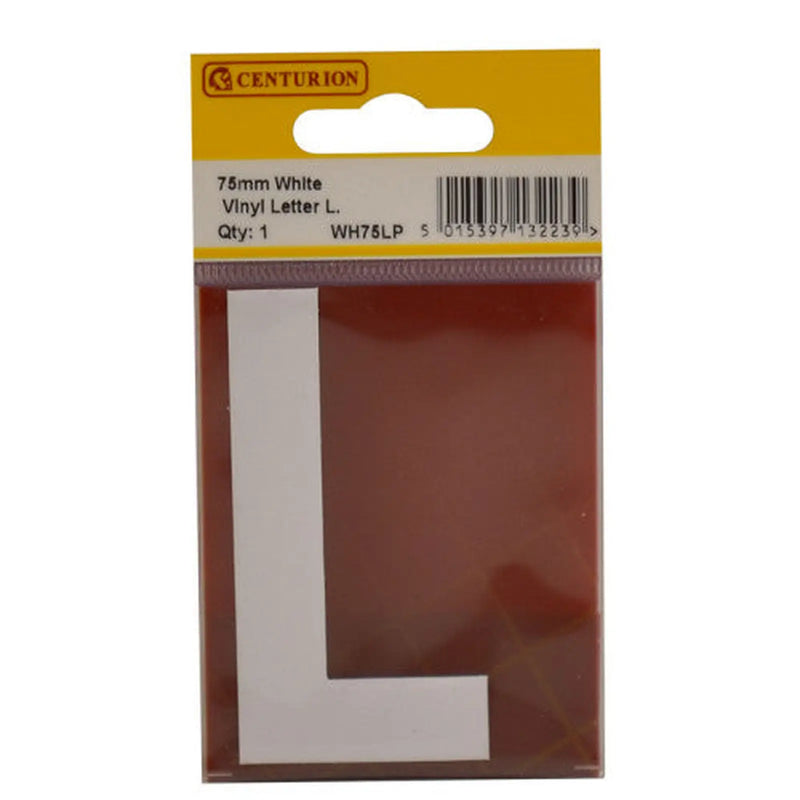 75mm White Helvetica Bold Condensed Style Vinyl Letter L - Pack of 10