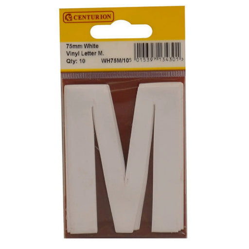 75mm White Helvetica Bold Condensed Style Vinyl Letter M   (Pack of 10) - Min Order 2