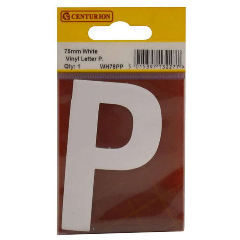 75mm White Helvetica Bold Condensed Style Vinyl Letter P - Pack of 10