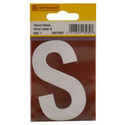 75mm White Helvetica Bold Condensed Style Vinyl Letter S - Pack of 10