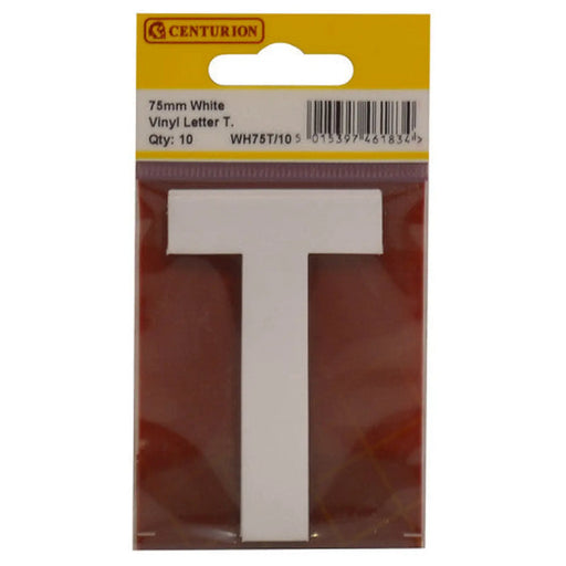 75mm White Helvetica Bold Condensed Style Vinyl Letter T   (Pack of 10) - Min Order 2
