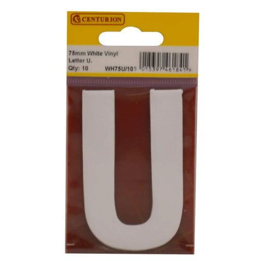 75mm White Helvetica Bold Condensed Style Vinyl Letter U   (Pack of 10) - Min Order 2