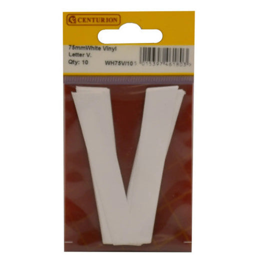 75mm White Helvetica Bold Condensed Style Vinyl Letter V   (Pack of 10) - Min Order 2