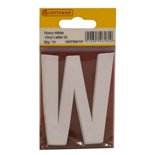 75mm White Helvetica Bold Condensed Style Vinyl Letter W   (Pack of 10) - Min Order 2