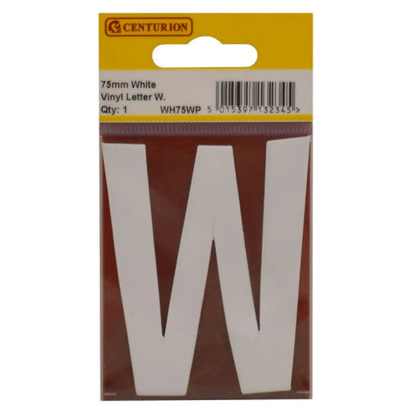 75mm White Helvetica Bold Condensed Style Vinyl Letter W - Pack of 10