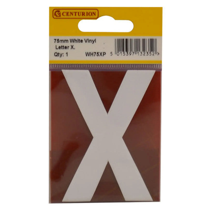 75mm White Helvetica Bold Condensed Style Vinyl Letter X - Pack of 10