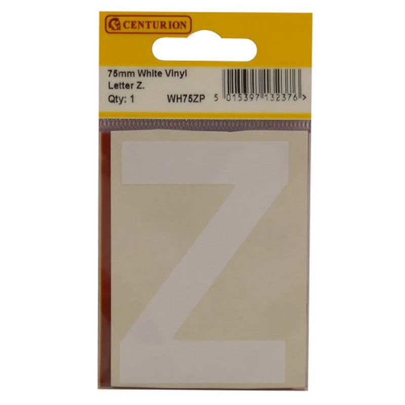 75mm White Helvetica Bold Condensed Style Vinyl Letter Z - Pack of 10