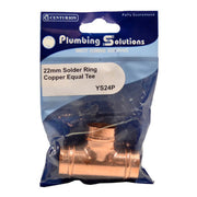 22mm Solder Ring Copper Equal Tee - Pack of 5