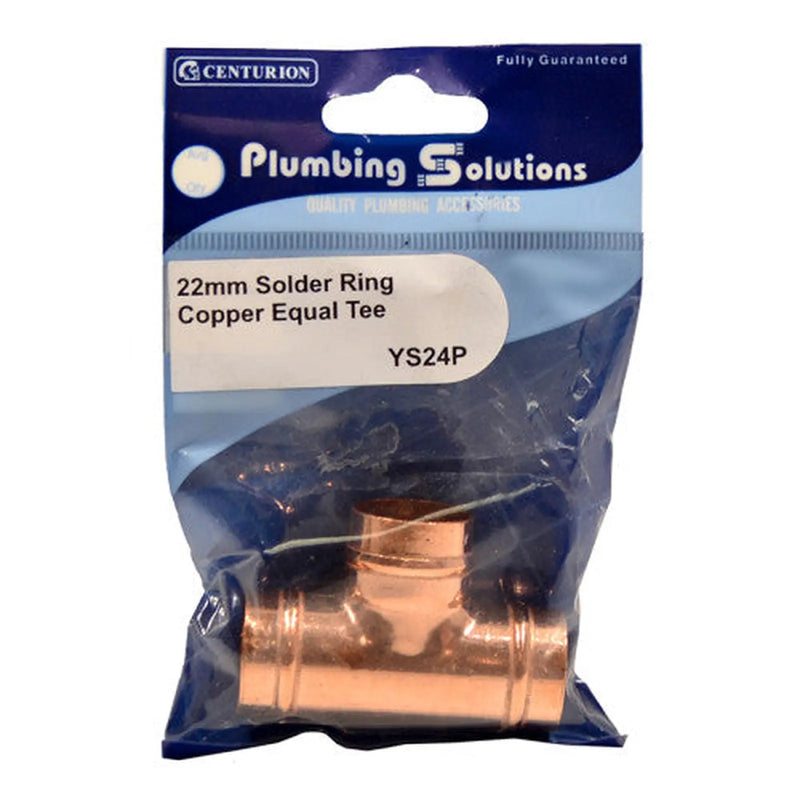 22mm Solder Ring Copper Equal Tee - Pack of 5