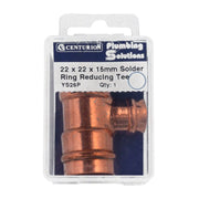 22 x 22 x 15mm Solder Ring Copper Reducing Tee - Pack of 5
