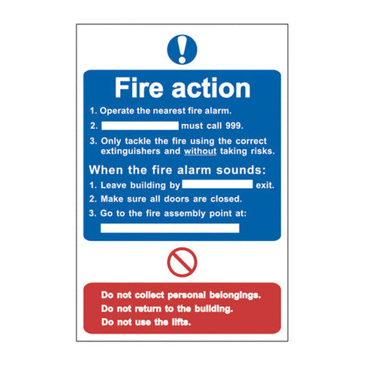 Fire action procedure - Self Adhesive PP (200 x 300mm) - Min Order 2