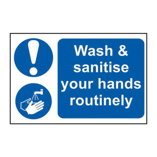 Wash & sanitise your hands routinely - Self Adhesive PP (300 x 200mm) - Min Order 2