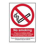 ‘No Smoking This Is A No Smoking Vehicle’ Sign, Self-Adhesive Vinyl (100mm x 150mm) - Min Order 6