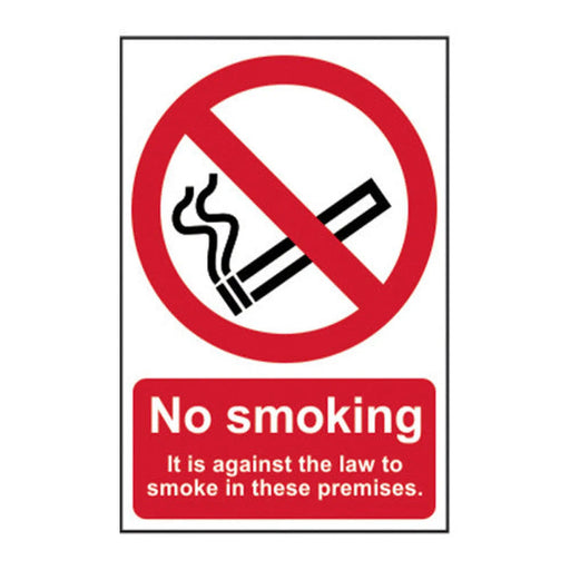 ‘No Smoking It Is Against The Law To Smoke On These Premises’ Sign, Self-Adhesive Vinyl (148mm x 210mm) - Min Order 4