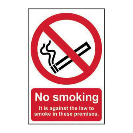 ‘No Smoking It Is Against The Law To Smoke On These Premises’ Sign, Window Cling Vinyl (148mm x 210mm) - Min Order 4