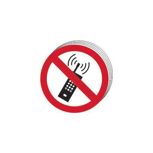 ‘No Mobile Phones Symbol’ Sign, Self-Adhesive Vinyl (50mm dia.) Pack of 10 - Min Order 2