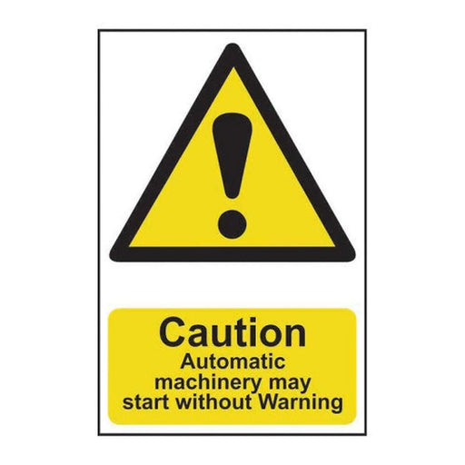 Caution Automatic machinery may start without warning - Self Adhesive PP (200 x 300mm) - Min Order 2
