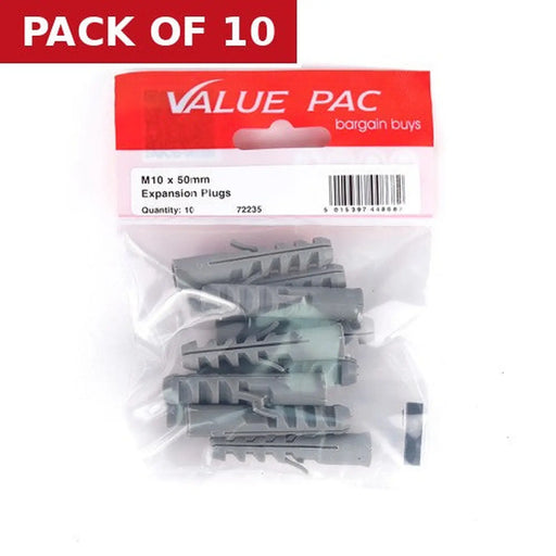 M10 x 50mm Nylon Rimless Expansion Plugs (Pack of 10)