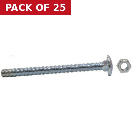 M8 x 180mm ZP Small Carriage Bolts & Nuts  (25)