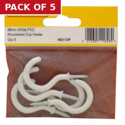 38mm White PVC Shouldered Cup Hook (Pack of 5)