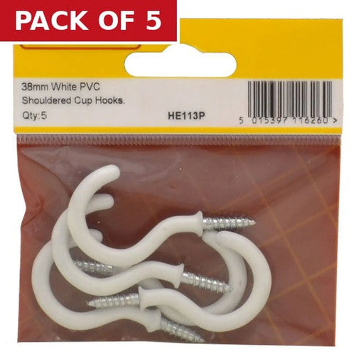 38mm White PVC Shouldered Cup Hook (Pack of 5)