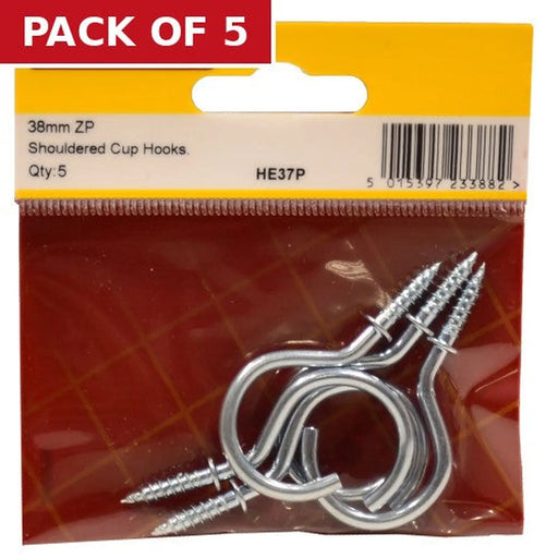 38mm ZP Shouldered Cup Hooks (Pack of 5)